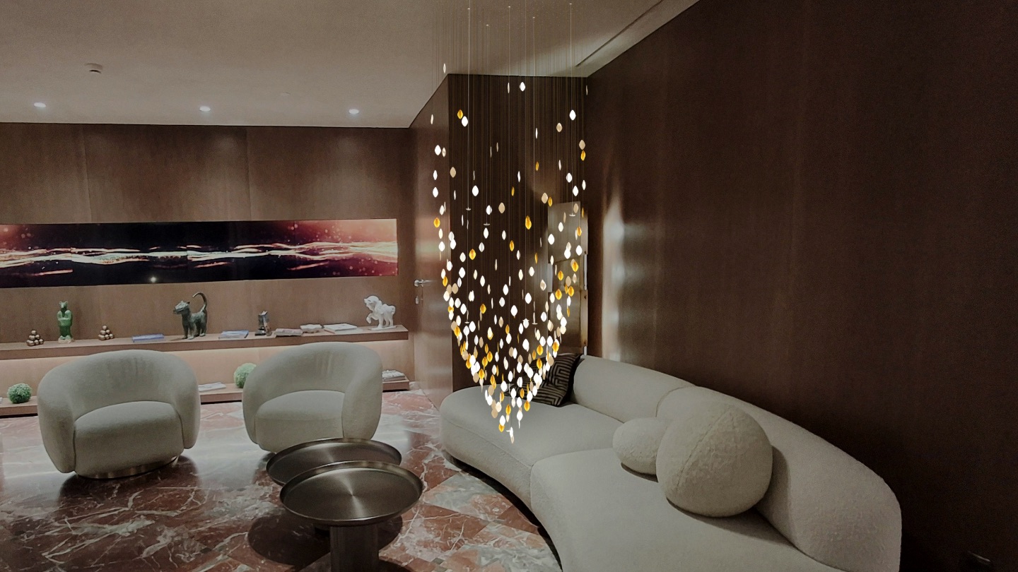 Journey of Leaves by Rock & Soar in its Gilded Autumn finish, shown at full scale in a contemporary lounge